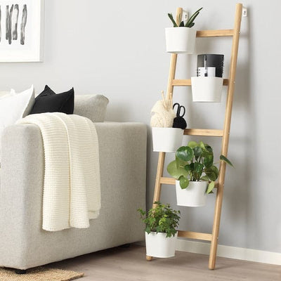 SATSUMAS - Plant stand with 5 plant pots, bamboo/white, 125 cm - best price from Maltashopper.com 10258155