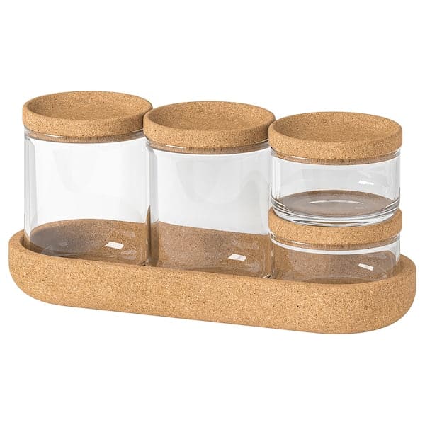 SAXBORGA - Jar with lid and tray, set of 5, glass cork