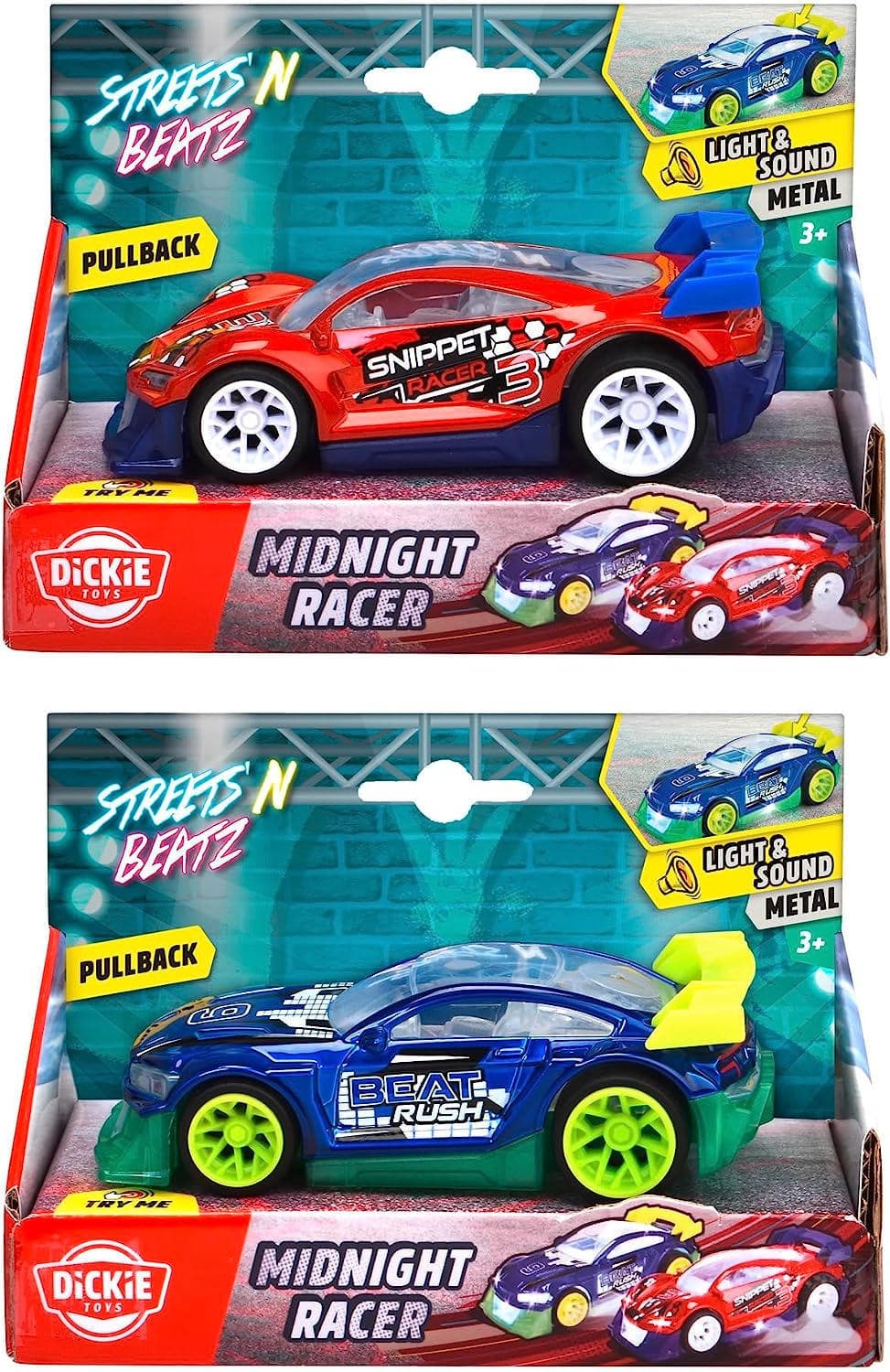 Midnight Racers cm.14 pullback, lights and sounds, metal body asstd.