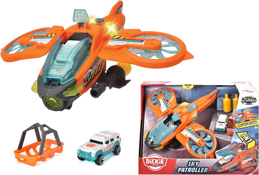 35 cm Sky Patroller, freewheel operation, lights and sounds that synchronize with those of the other vehicles in the range (Team Function), water spray function, convertible, 1 die-cast vehicle in 1:64 scale included