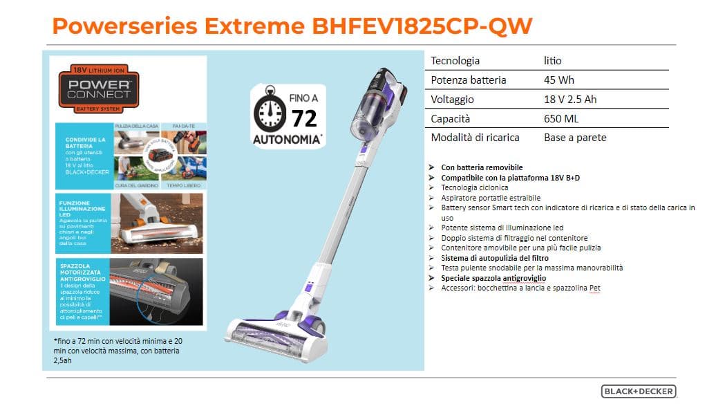 POWERSERIES EXTREME POWER 45WH RECHARGEABLE BROOM, BLACK+DECKER, WITH INTEGRATED BATTERY