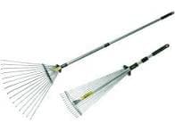 ADJUSTABLE HASSO 15-TEETH GALVANISED METAL LEAF BROOM WITH TELESCOPIC HANDLE 126 CM