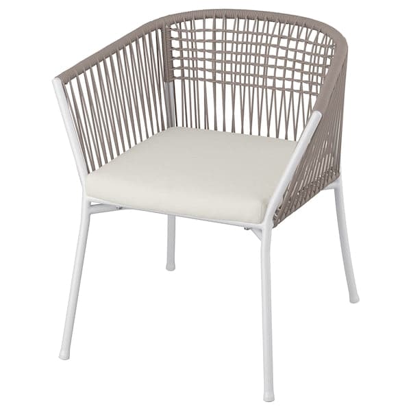 SEGERÖN - Garden chair with armrests, white/beige/Frösön/Duvholmen beige , - best price from Maltashopper.com 99494842