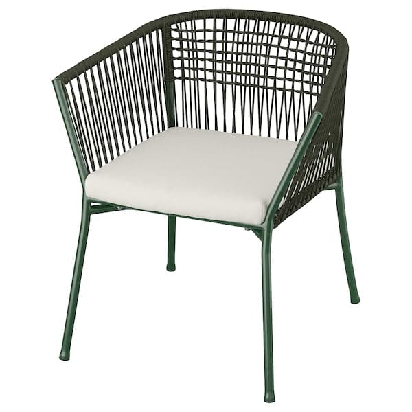 SEGERÖN - Garden chair with armrests, dark green/Frösön/Duvholmen beige , - best price from Maltashopper.com 19494841