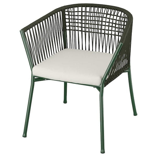 SEGERÖN - Garden chair with armrests, dark green/Frösön/Duvholmen beige ,