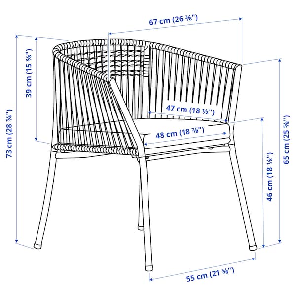 Ikea SEGERÖN - Garden chair with armrests, dark green/Frösön/Duvholmen striped pattern