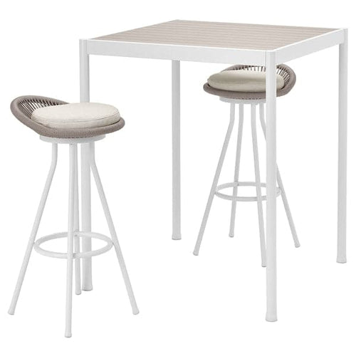 SEGERÖN - Outdoor table and 2 bar stools, swivel white/beige/Frösön/Duvholmen beige ,