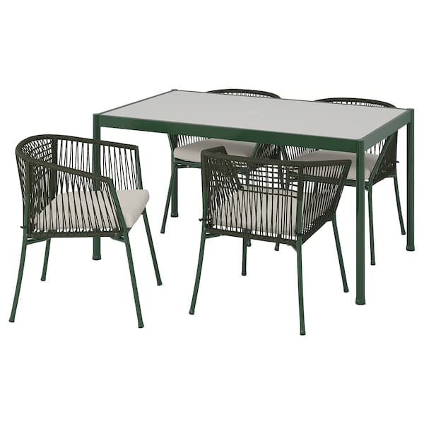 SEGERÖN - Table and 4 chairs with armrests, outdoor dark green/Frösön/Duvholmen beige, 147 cm - best price from Maltashopper.com 59494844