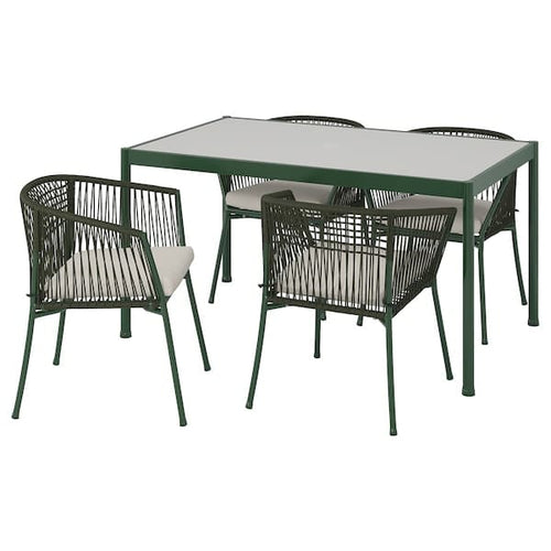 SEGERÖN - Table and 4 chairs with armrests, outdoor dark green/Frösön/Duvholmen beige, 147 cm
