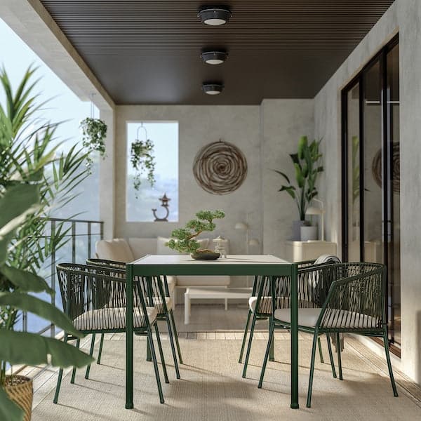 SEGERÖN - Table and 4 chairs with armrests, outdoor dark green/Frösön/Duvholmen beige, 147 cm - best price from Maltashopper.com 59494844