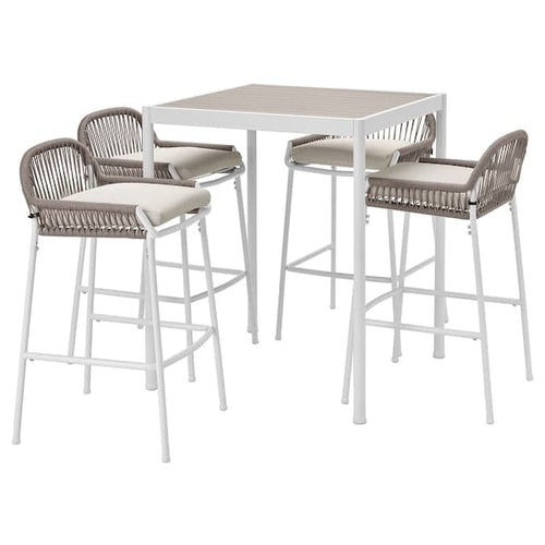 SEGERÖN - Table and 4 bar stools, outdoor white/beige/Frösön/Duvholmen beige ,
