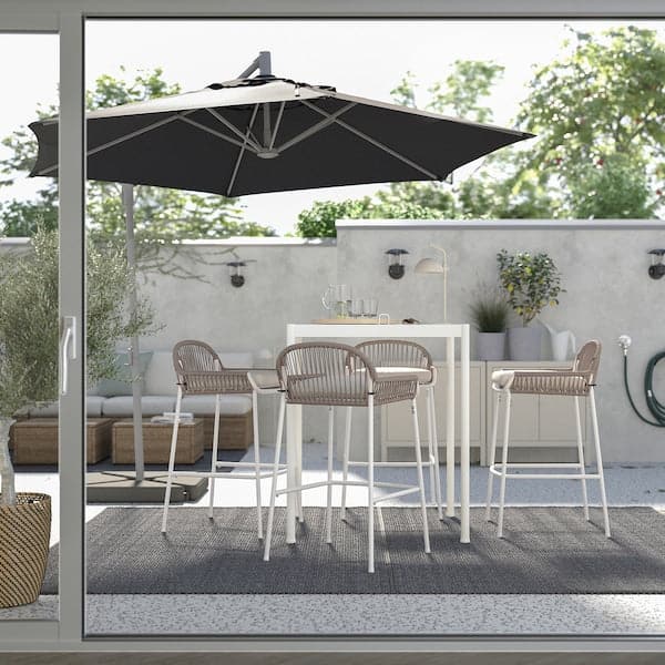 Ikea SEGERÖN - Table and 4 bar stools, outdoor white/beige/Frösön/Duvholmen beige ,
