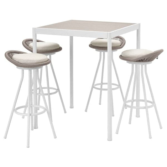 Ikea SEGERÖN - Table and 4 bar stools, swivel outdoor/white/beige Frösön/Duvholmen ,