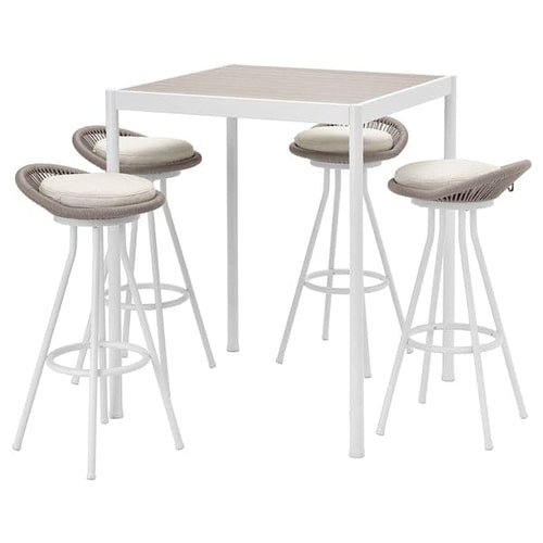 SEGERÖN - Table and 4 bar stools, swivel outdoor/white/beige Frösön/Duvholmen ,