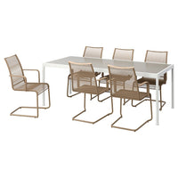 SEGERÖN / VÄSMAN - Table+6 chairs armrests, garden, white/beige/brown,212 cm - best price from Maltashopper.com 79544744