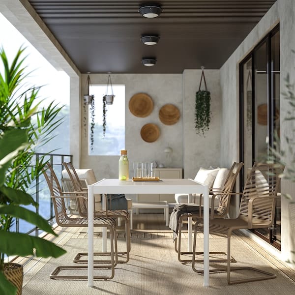 Ikea SEGERÖN / VÄSMAN - Table and 4 chairs with armrests, outdoor white/beige/brown, 147 cm