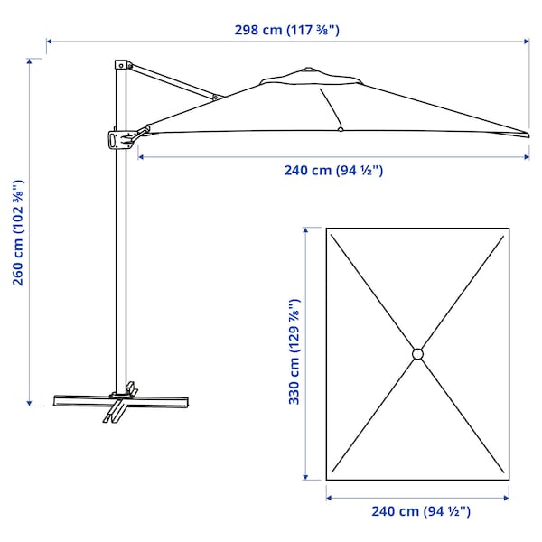 Ikea SEGLARÖ - Parasol, hanging with base, anthracite/Hjältön grey, 330x240 cm