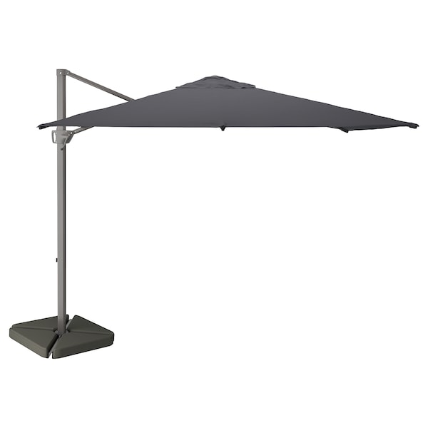 SEGLARÖ - Parasol, hanging with base, anthracite/Hjältön grey, 330x240 cm