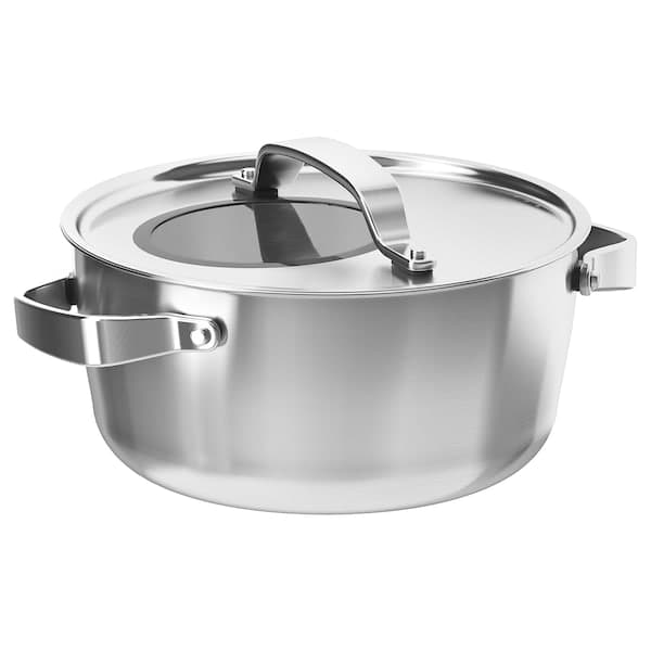 SENSUELL - Pot with lid, stainless steel/grey