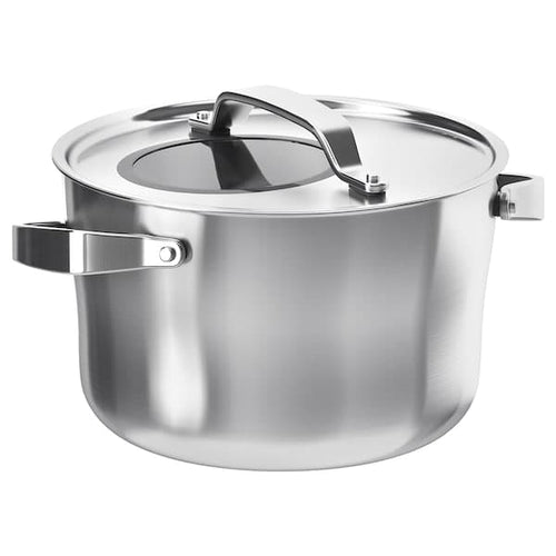 SENSUELL - Pot with lid, stainless steel/grey, 5.5 l
