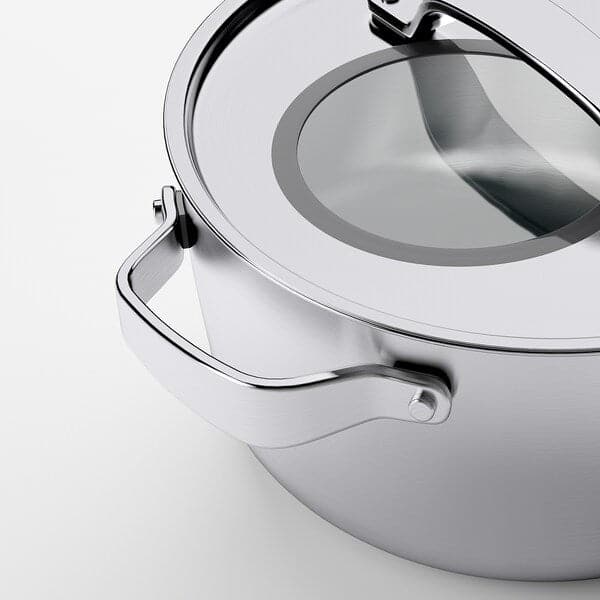 SENSUELL - Pot with lid, stainless steel/grey