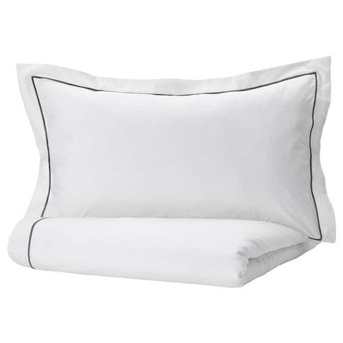 SILVERTISTEL - Duvet cover and pillowcase, white/dark grey, 150x200/50x80 cm