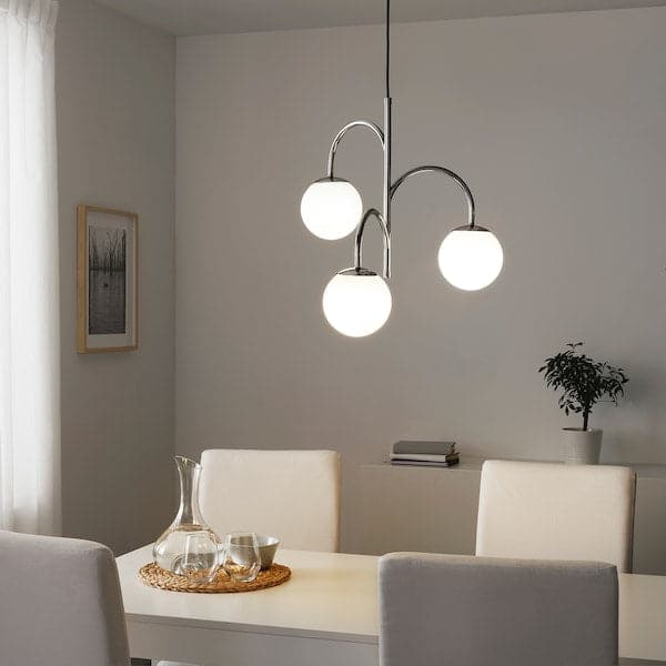 Ikea SIMRISHAMN - Pendant lamp, 3-armed, chrome-plated/opal white glass, 55 cm