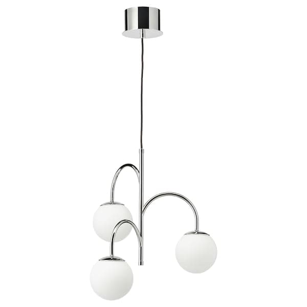 Ikea SIMRISHAMN - Pendant lamp, 3-armed, chrome-plated/opal white glass, 55 cm