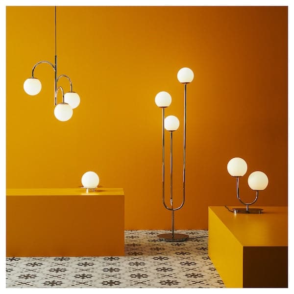 Ikea SIMRISHAMN - Pendant lamp, 3-armed, chrome-plated/opal white glass, 55 cm