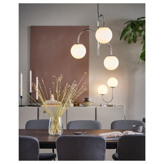 Ikea SIMRISHAMN - Pendant lamp, 3-armed, chrome-plated/opal white glass, 55 cm