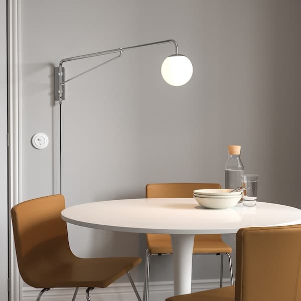 SIMRISHAMN Wall lamp with rotating arm - chrome/white opaline glass 