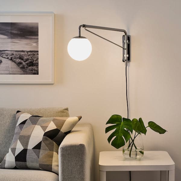 SIMRISHAMN Wall lamp with rotating arm - chrome/white opaline glass , - best price from Maltashopper.com 00439091