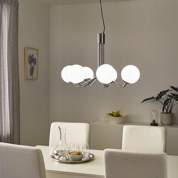 Ikea SIMRISHAMN - Chandelier, 7-armed, chrome-plated/opal white glass, 70 cm