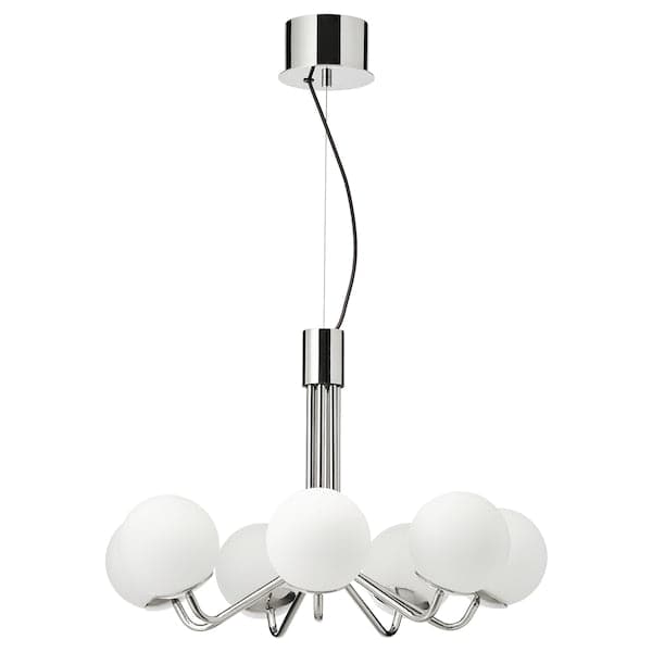 Ikea SIMRISHAMN - Chandelier, 7-armed, chrome-plated/opal white glass, 70 cm