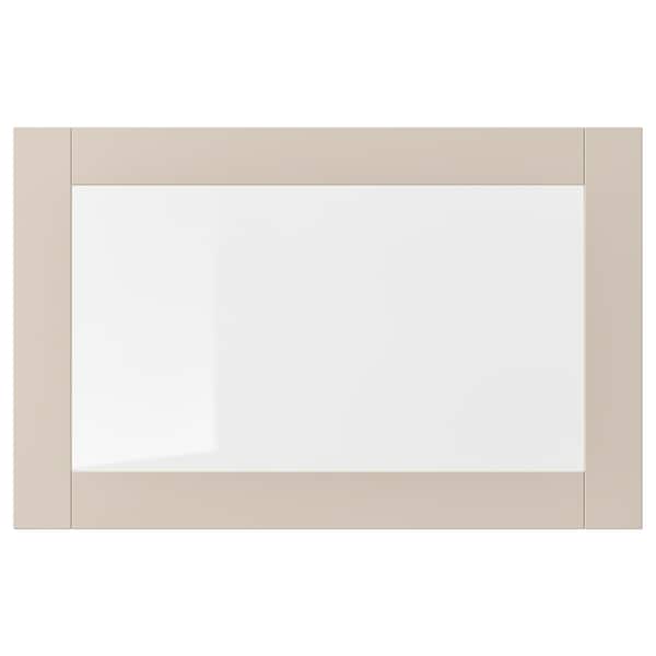 SINDVIK - Glass door, light grey-beige/clear glass