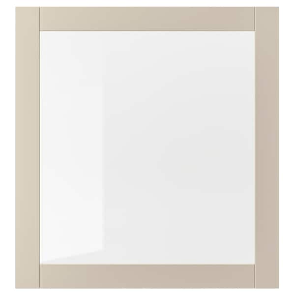 SINDVIK - Glass door, light grey-beige/clear glass, 60x64 cm