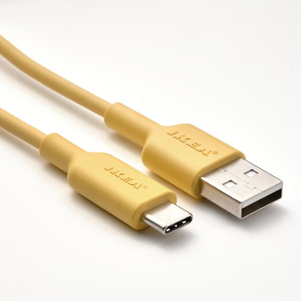 Ikea SITTBRUNN - USB-A to USB-C, light yellow, 1 m