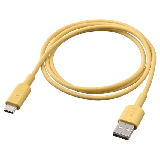 Ikea SITTBRUNN - USB-A to USB-C, light yellow, 1 m