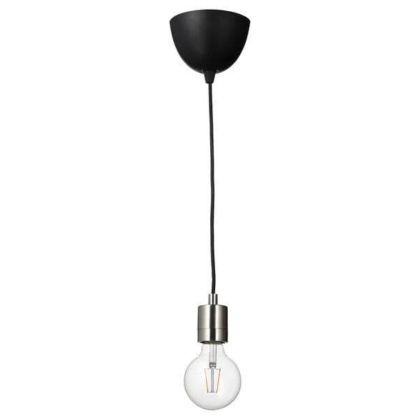 Ikea SKAFTET / LUNNOM - Pendant lamp with bulb, nickel-plated / transparent globe