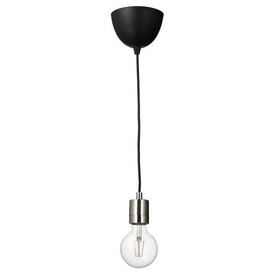 Ikea SKAFTET / LUNNOM - Pendant lamp with bulb, nickel-plated / transparent globe
