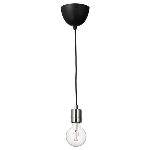 SKAFTET / LUNNOM - Pendant lamp with bulb, nickel-plated / transparent globe