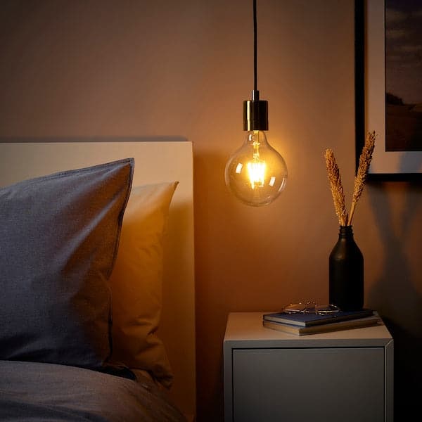 SKAFTET / LUNNOM - Pendant lamp with bulb, brass-plated/light intensity adjustable globe , - best price from Maltashopper.com 19494450