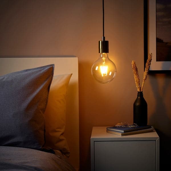 Ikea SKAFTET / LUNNOM - Pendant lamp with bulb, brass-plated/light intensity adjustable globe ,