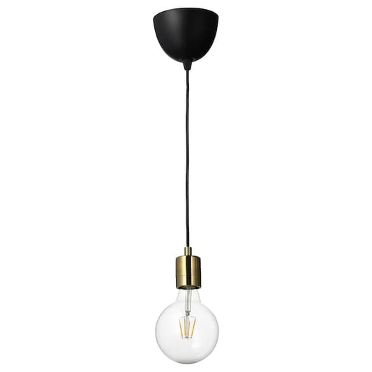 Ikea SKAFTET / LUNNOM - Pendant lamp with bulb, brass-plated/light intensity adjustable globe ,