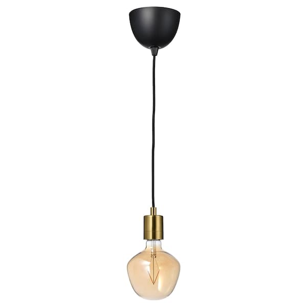 Ikea SKAFTET / MOLNART - Pendant lamp with bulb, brass-plated bell/transparent glass brown ,