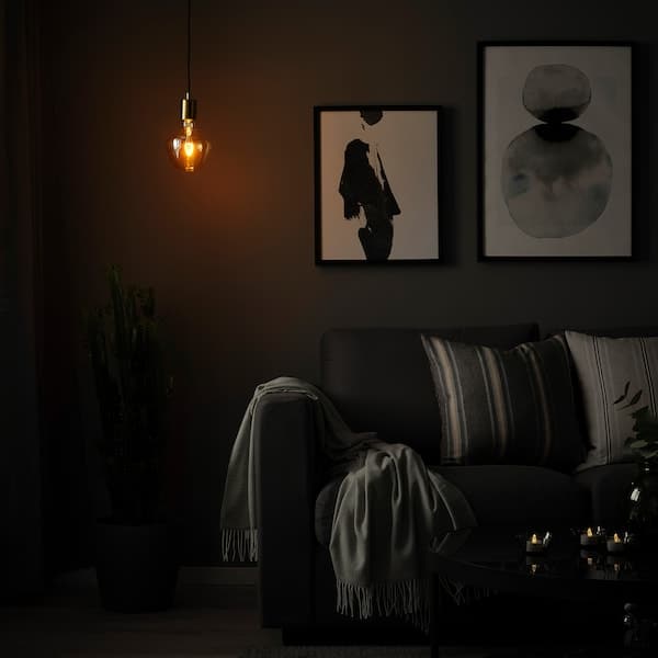 Ikea SKAFTET / MOLNART - Pendant lamp with bulb, brass-plated bell/transparent glass brown ,