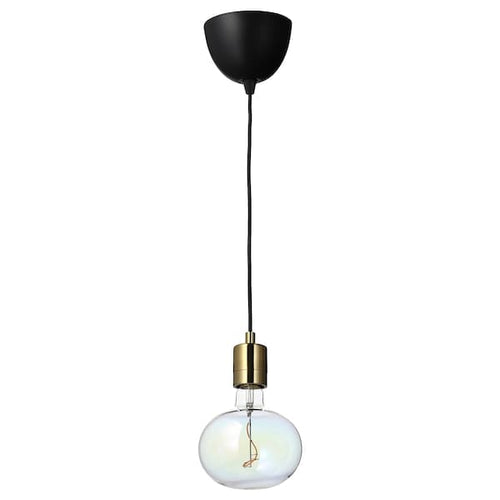 SKAFTET / MOLNART - Pendant lamp with bulb, brass-plated / elliptical shape multicolour ,
