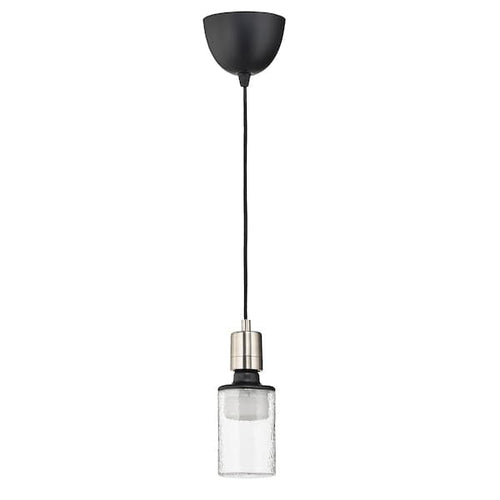 SKAFTET / MOLNART - Pendant lamp with bulb, nickel-plated fabric/fancy tube ,