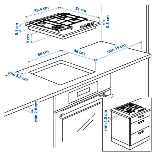 Ikea SKÅLAN Gas hob, 300 stainless steel,59 cm