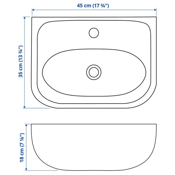 Ikea SKATSJÖN - Washbasin with siphon/mixer, white,45x35 cm